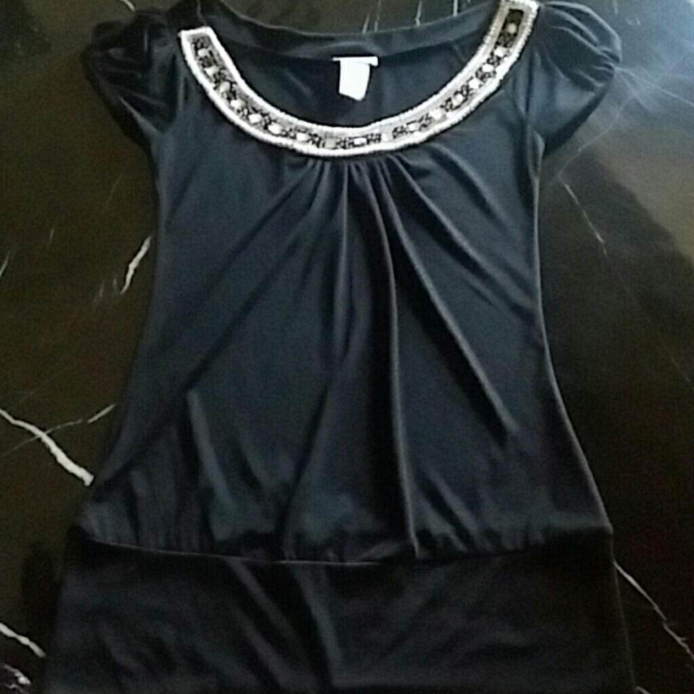 NWOT Embellished Black Collar Blouse